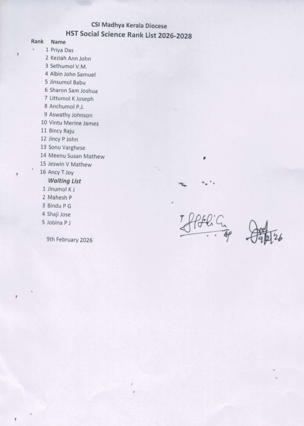 Approved LPST & HST Rank List