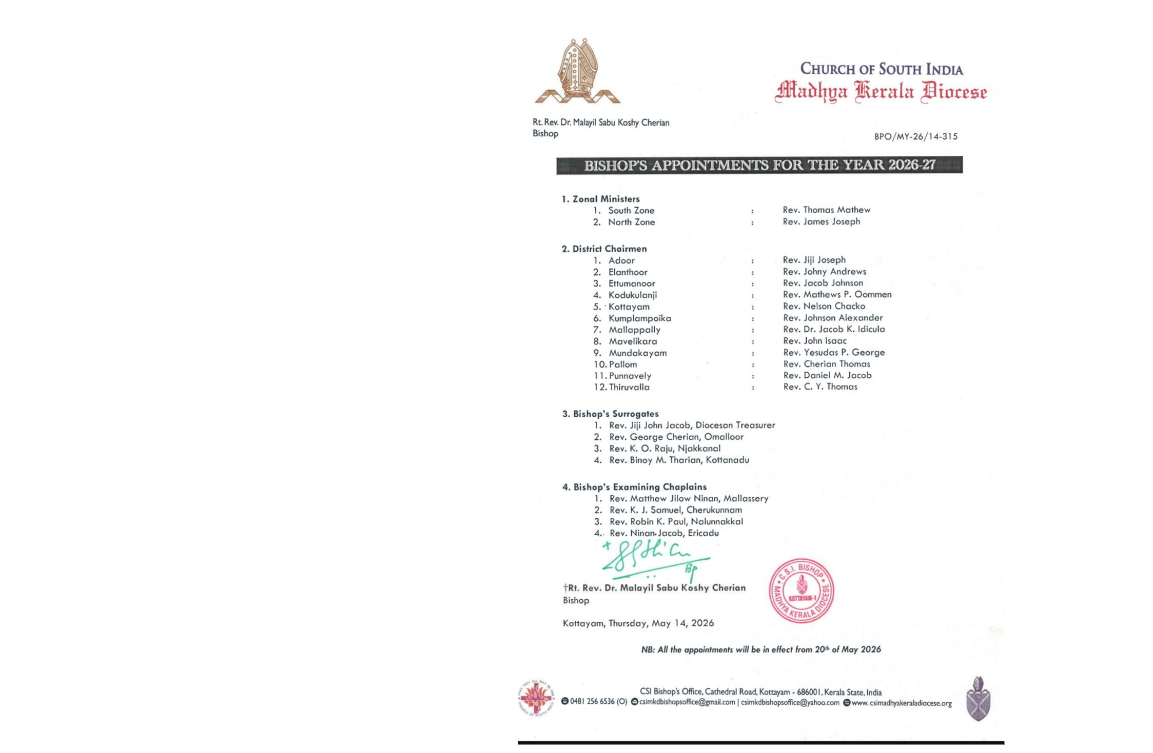 Bishops Appointments