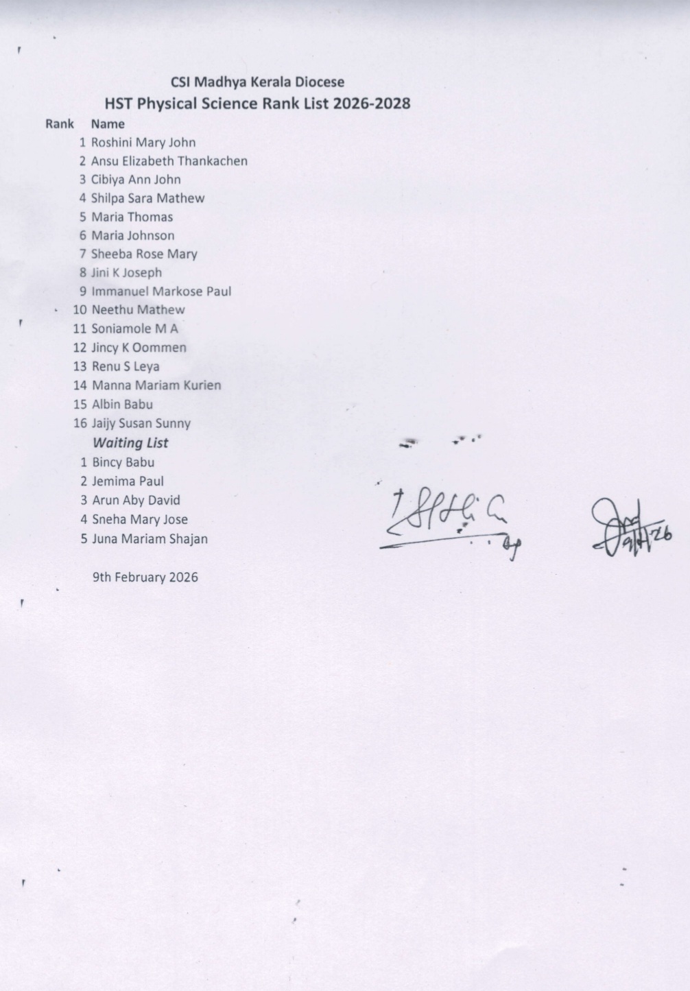 Approved LPST & HST Rank List